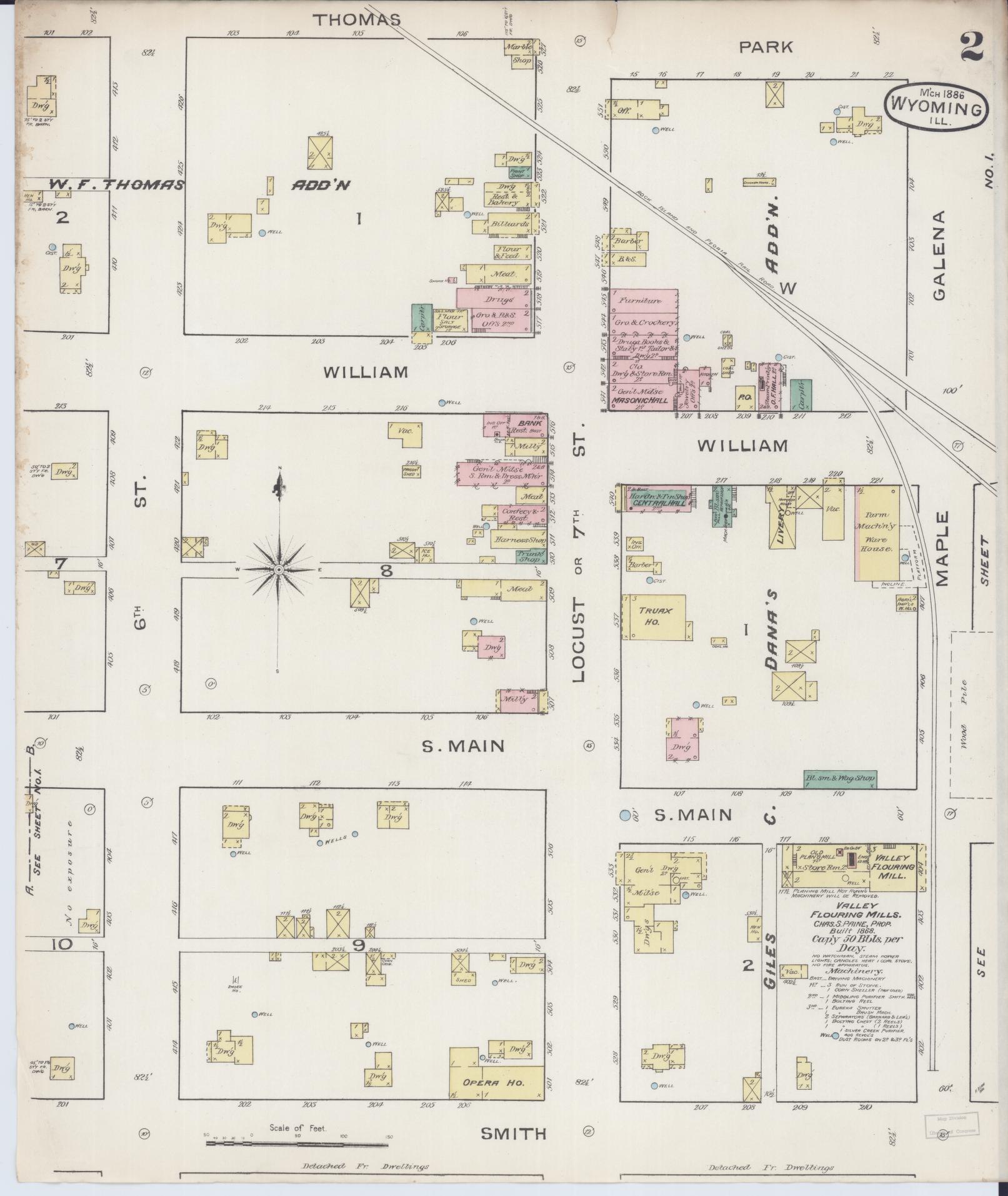 Sanborn Fire Insurance Map from Wyoming, Stark County, Illinois (1886), Sheet #0002 - Complete Map Set gallery image, historic Sanborn map, vintage wall art, Illinois Illinois