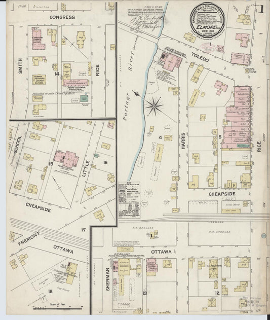 Sanborn Fire Insurance Map from Elmore, Ottawa County, Ohio (1888), Sheet #0001 - Historic Sanborn Fire Insurance Map Print, vintage old map wall art, antique decor, genealogy gift, Ohio Ohio map