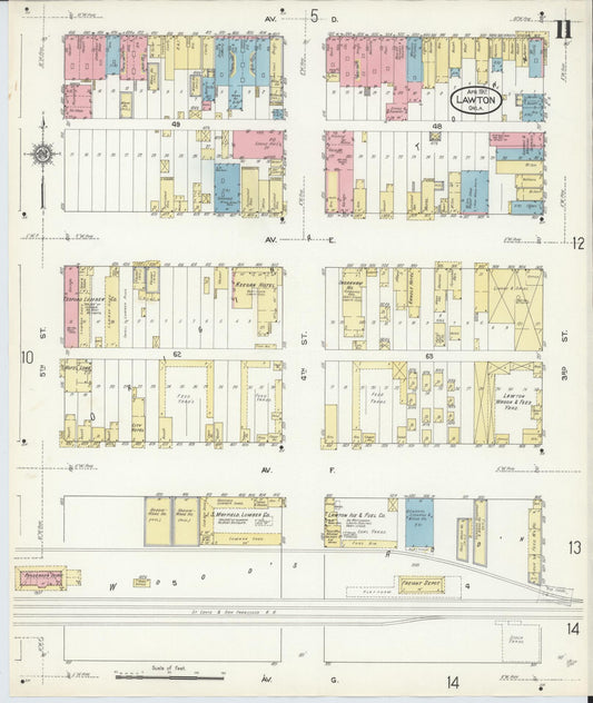 Sanborn Fire Insurance Map from Lawton, Comanche County, Oklahoma (1912), Sheet #0011 - Historic Sanborn Fire Insurance Map Print, vintage old map wall art, antique decor, genealogy gift, Oklahoma Oklahoma map