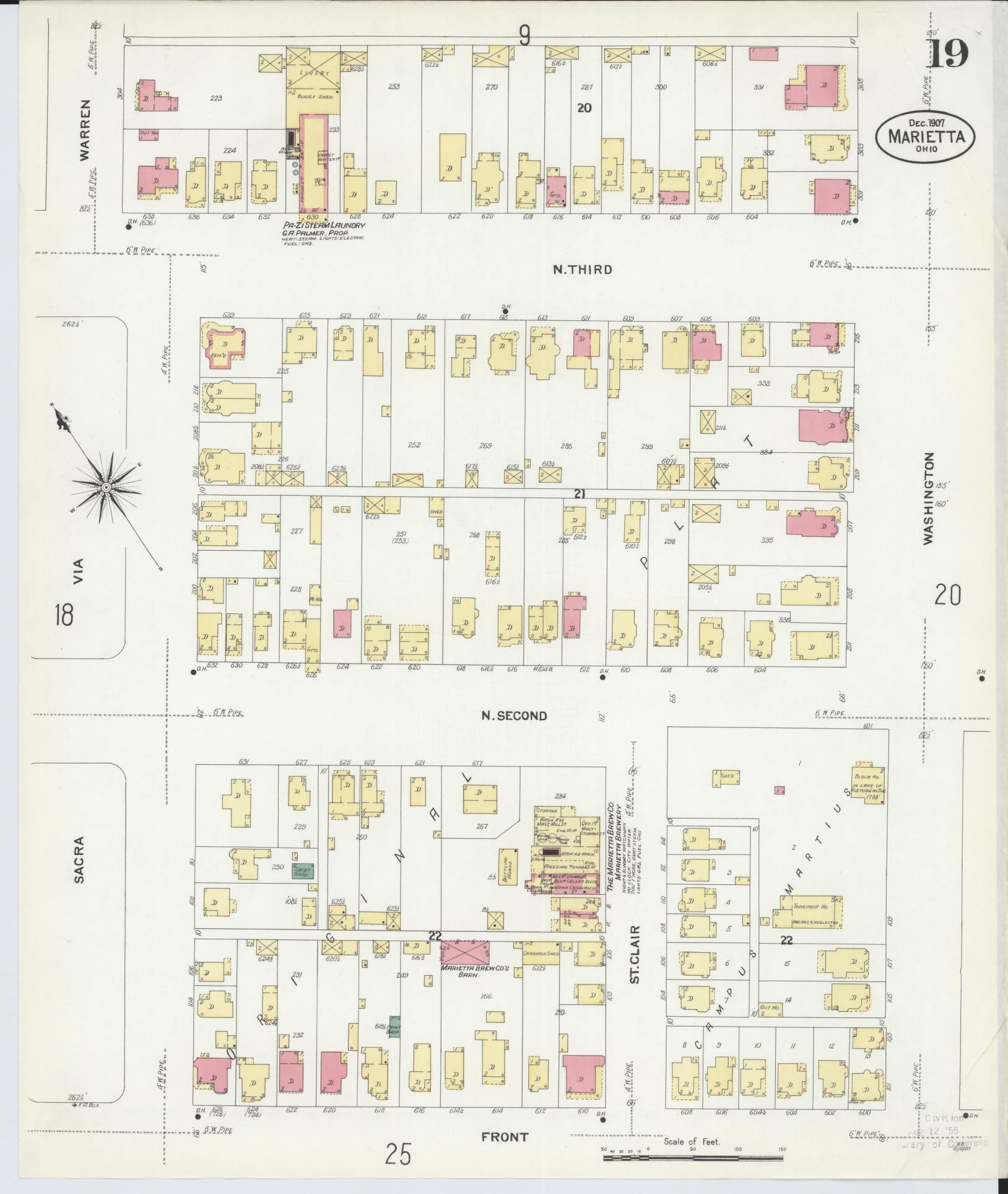 Sanborn Fire Insurance Map from Marietta, Washington County, Ohio (1907), Sheet #0019 - Complete Map Set gallery image, historic Sanborn map, vintage wall art, Ohio Ohio