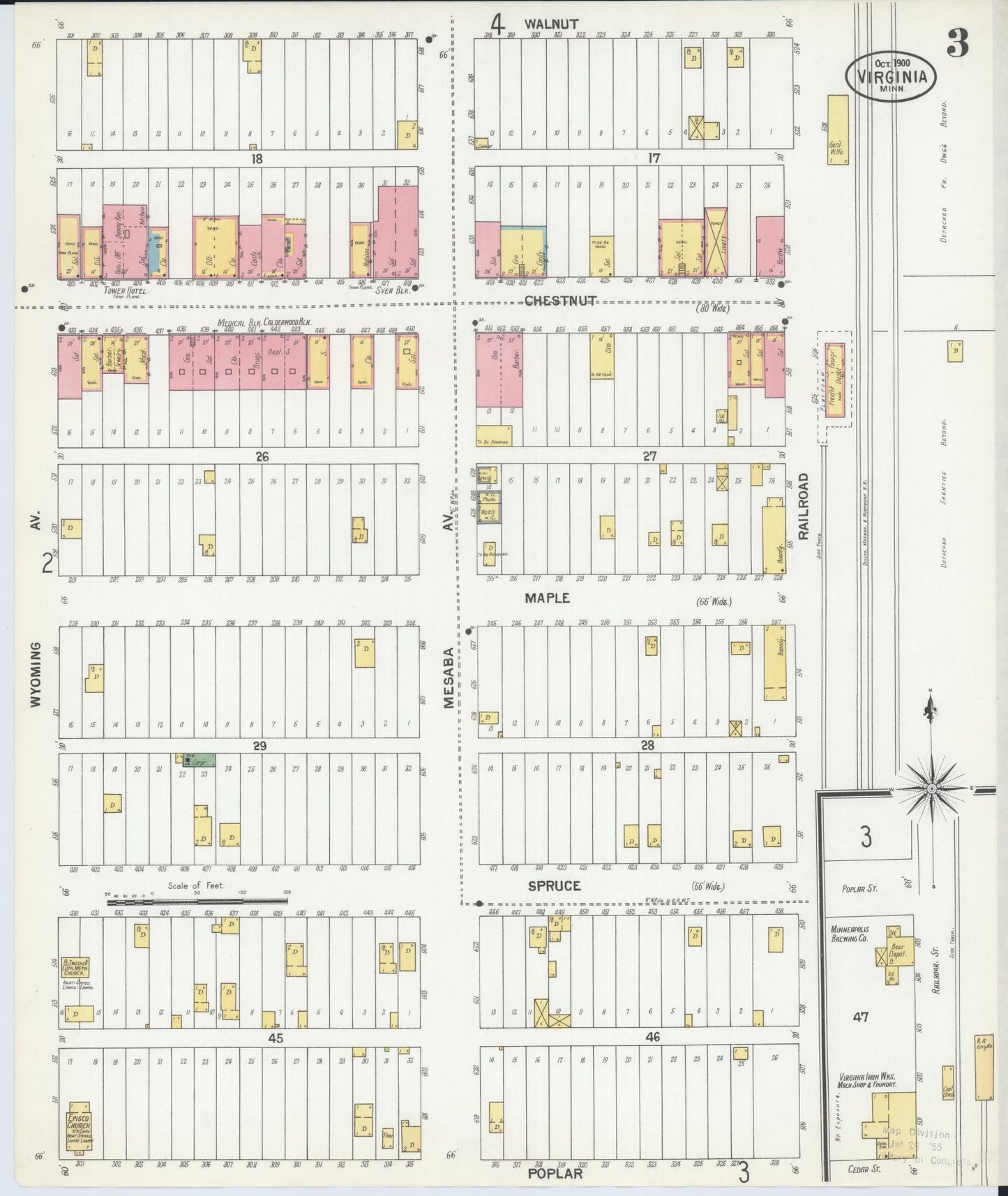 Sanborn Fire Insurance Map from Virginia, Saint Louis County, Minnesota (1900), Sheet #0003 - Complete Map Set gallery image, historic Sanborn map, vintage wall art, Minnesota Minnesota