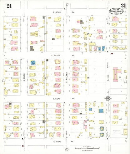 Sanborn Fire Insurance Map from Albuquerque, Bernalillo County, New Mexico (1924), Sheet #0021 - Complete Map Set gallery image, historic Sanborn map, vintage wall art, New Mexico New Mexico