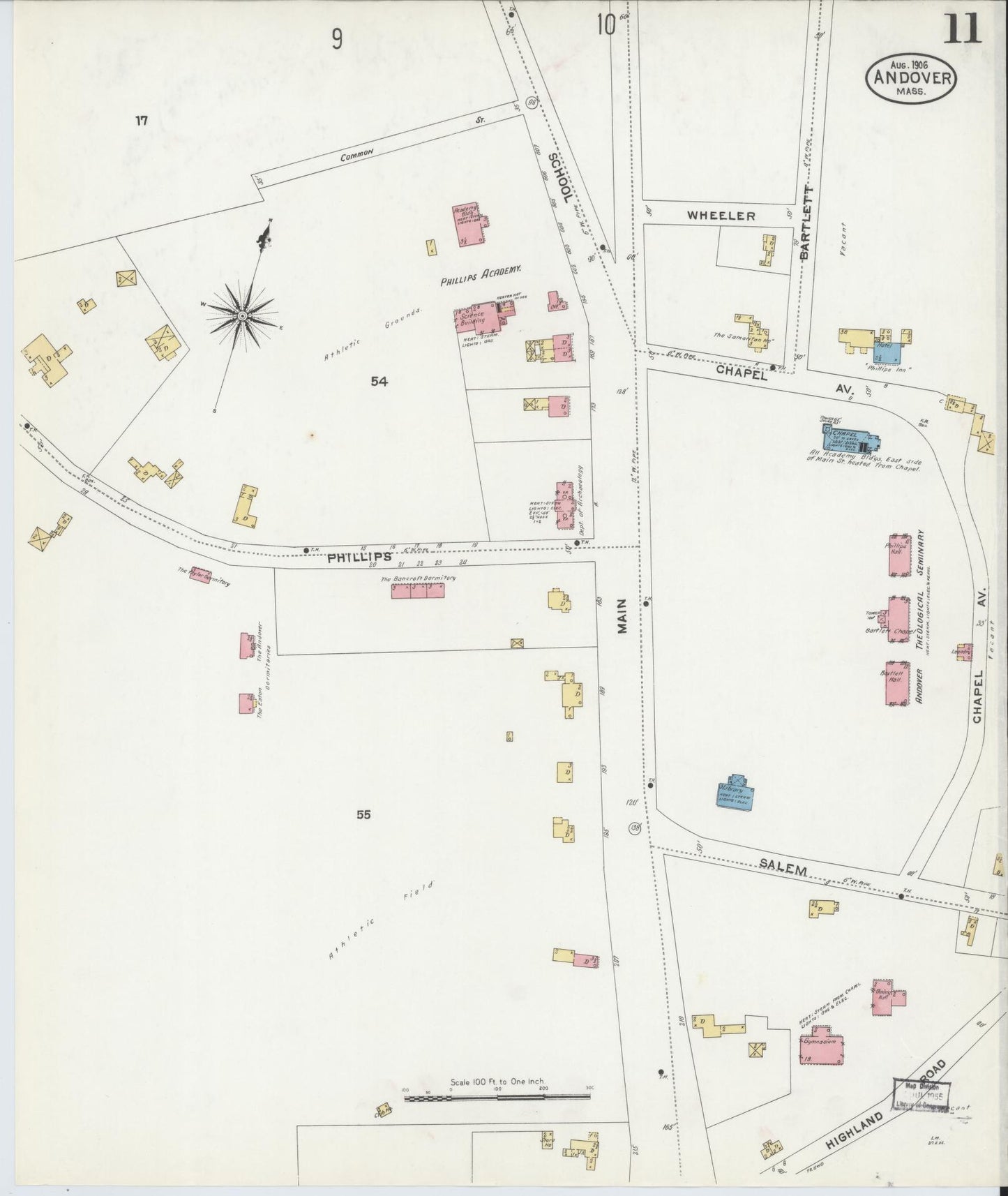 Sanborn Fire Insurance Map from Andover, Essex County, Massachusetts (1906), Sheet #0011 - Complete Map Set gallery image, historic Sanborn map, vintage wall art, Massachusetts Massachusetts