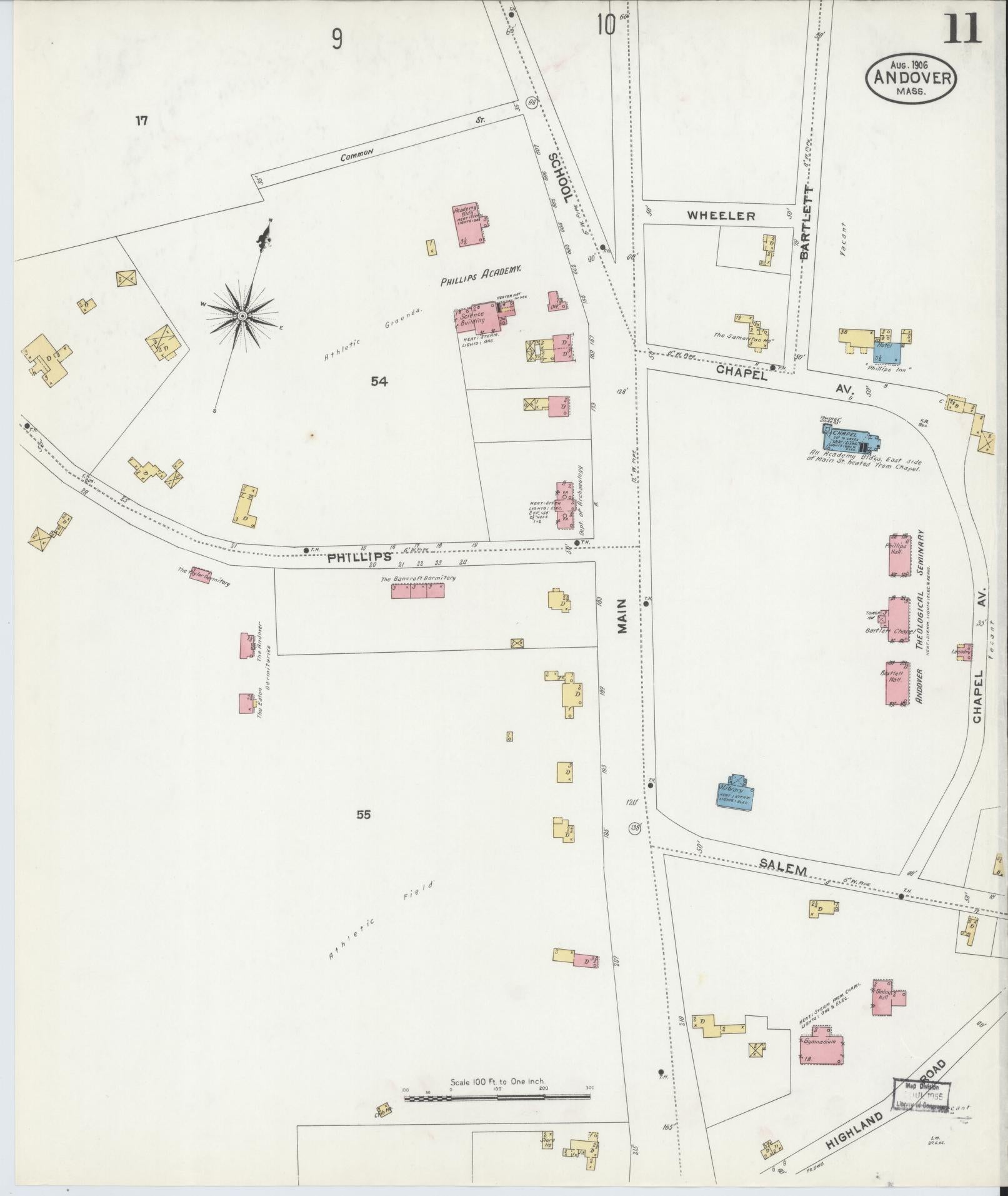 Sanborn Fire Insurance Map from Andover, Essex County, Massachusetts (1906), Sheet #0011 - Complete Map Set gallery image, historic Sanborn map, vintage wall art, Massachusetts Massachusetts