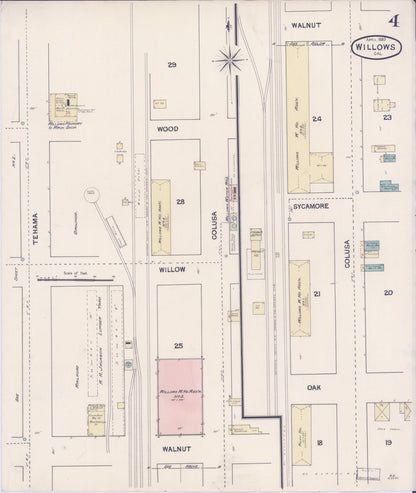 Sanborn Fire Insurance Map from Willows, Glenn County, California (1889), Sheet #0004 - Complete Map Set gallery image, historic Sanborn map, vintage wall art, California California
