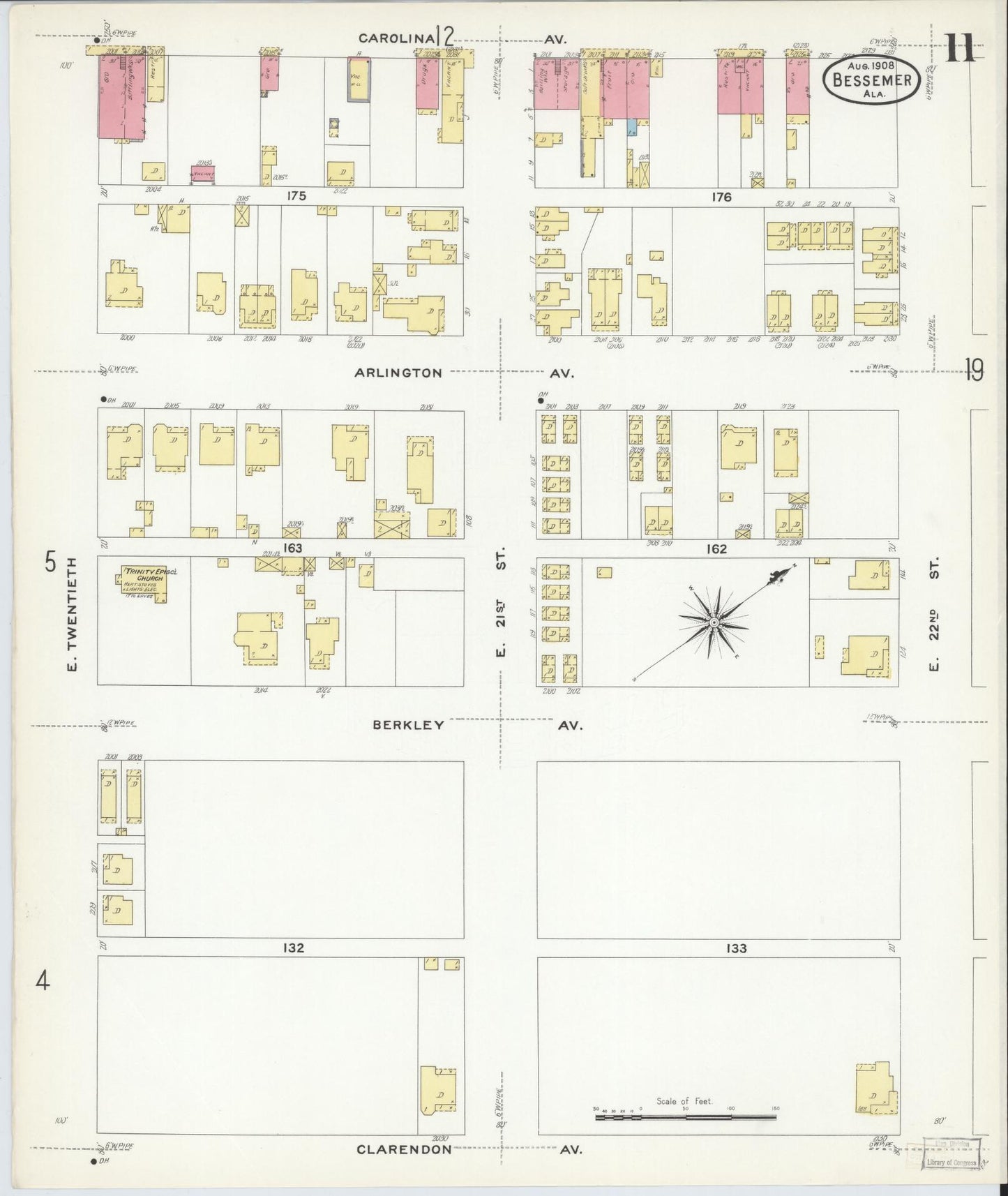 Sanborn Fire Insurance Map from Bessemer, Jefferson County, Alabama (1908), Sheet #0011 - Complete Map Set gallery image, historic Sanborn map, vintage wall art, Alabama Alabama