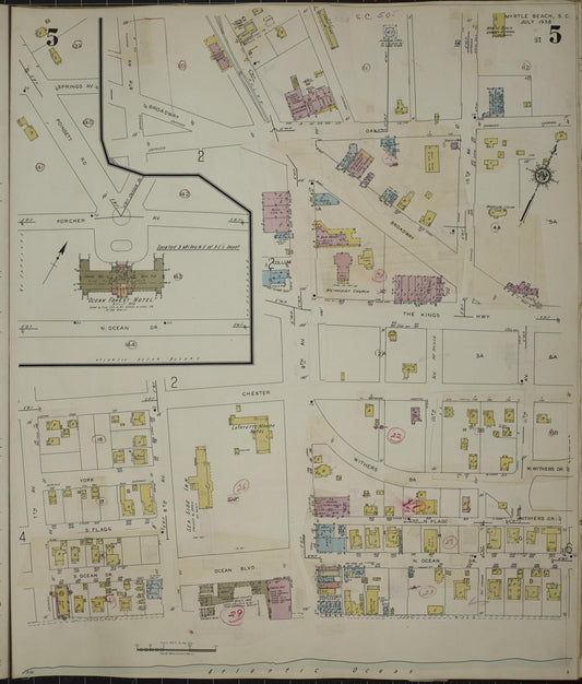 Sanborn Fire Insurance Map from Myrtle Beach, Horry County, South Carolina (1949), Sheet #0005 - Historic Sanborn Fire Insurance Map Print, vintage old map wall art, antique decor, genealogy gift, South Carolina South Carolina map