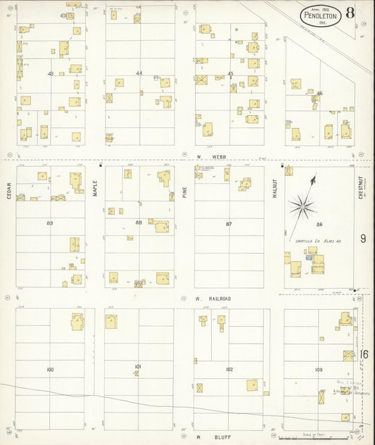 Sanborn Fire Insurance Map from Pendleton, Umatilla County, Oregon (1903), Sheet #0008 - Historic Sanborn Fire Insurance Map Print, vintage old map wall art, antique decor, genealogy gift, Oregon Oregon map