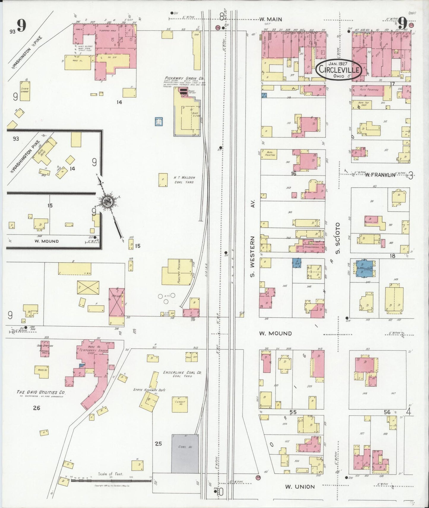 Sanborn Fire Insurance Map from Circleville, Pickaway County, Ohio (1927), Sheet #0009 - Historic Sanborn Fire Insurance Map Print, vintage old map wall art, antique decor, genealogy gift, Ohio Ohio map