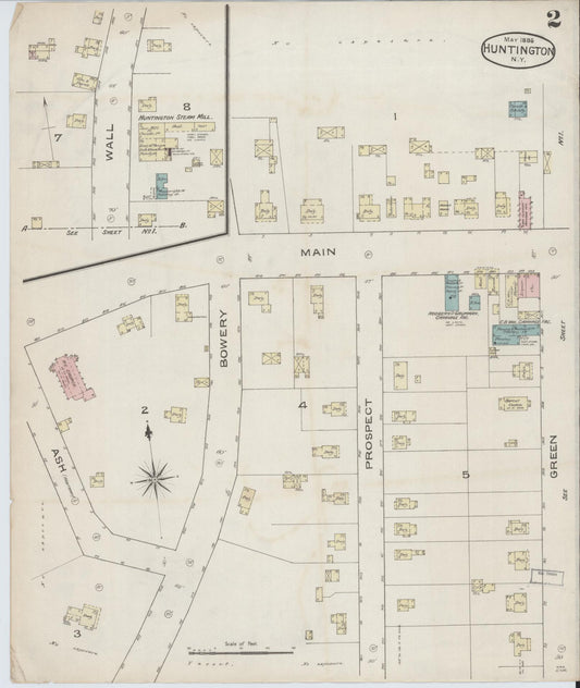 Sanborn Fire Insurance Map from Huntington, Suffolk County, New York (1886), Sheet #0002 - Historic Sanborn Fire Insurance Map Print, vintage old map wall art, antique decor, genealogy gift, New York New York map