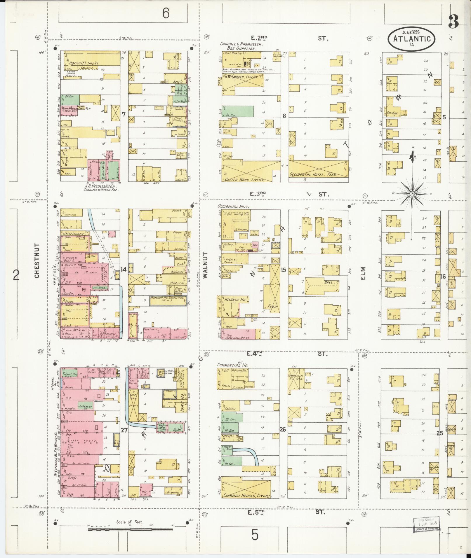 Sanborn Fire Insurance Map from Atlantic, Cass County, Iowa (1899), Sheet #0003 - Historic Sanborn Fire Insurance Map Print, vintage old map wall art