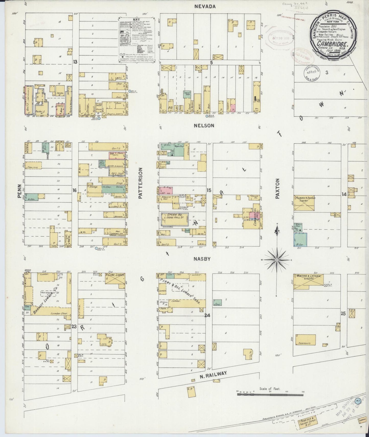 Sanborn Fire Insurance Map from Cambridge, Furnas County, Nebraska (1899), Sheet #0001 - Historic Sanborn Fire Insurance Map Print, vintage old map wall art, antique decor, genealogy gift, Nebraska Nebraska map