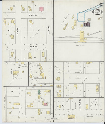 Sanborn Fire Insurance Map from Gillespie, Macoupin County, Illinois (1894), Sheet #0002 - Complete Map Set gallery image, historic Sanborn map, vintage wall art, Illinois Illinois