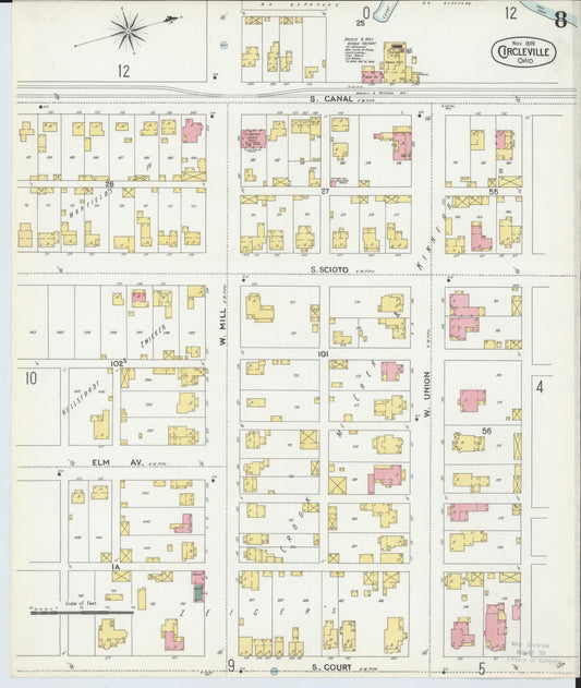 Sanborn Fire Insurance Map from Circleville, Pickaway County, Ohio (1899), Sheet #0008 - Historic Sanborn Fire Insurance Map Print, vintage old map wall art, antique decor, genealogy gift, Ohio Ohio map