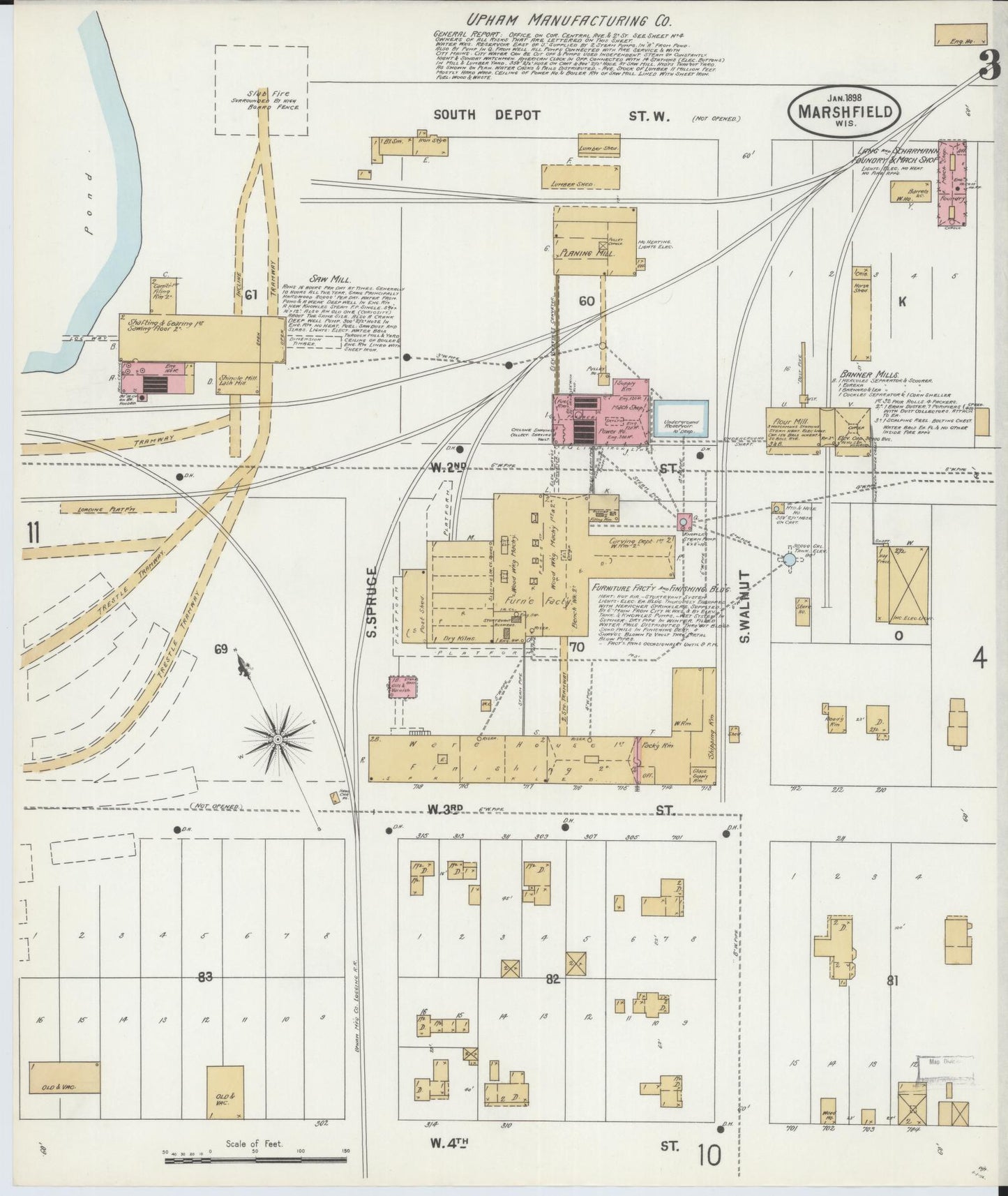 Sanborn Fire Insurance Map from Marshfield, Wood County, Wisconsin (1898), Sheet #0003 - Complete Map Set gallery image, historic Sanborn map, vintage wall art, Wisconsin Wisconsin