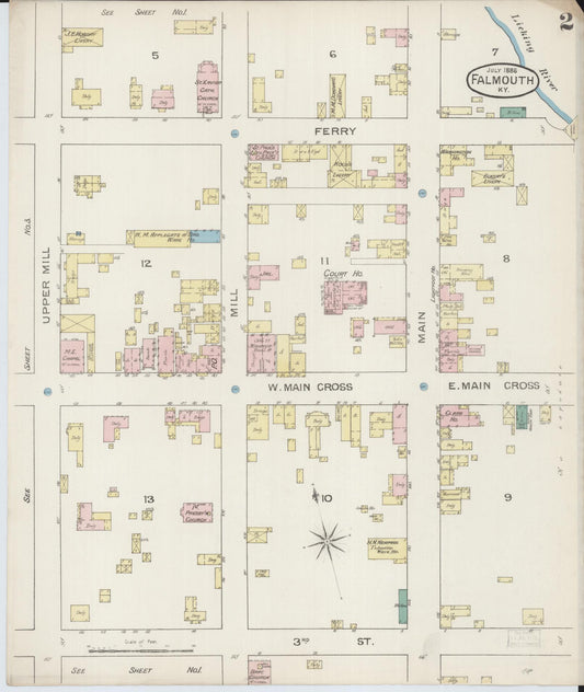 Sanborn Fire Insurance Map from Falmouth, Pendleton County, Kentucky (1886), Sheet #0002 - Historic Sanborn Fire Insurance Map Print, vintage old map wall art, antique decor, genealogy gift, Kentucky Kentucky map
