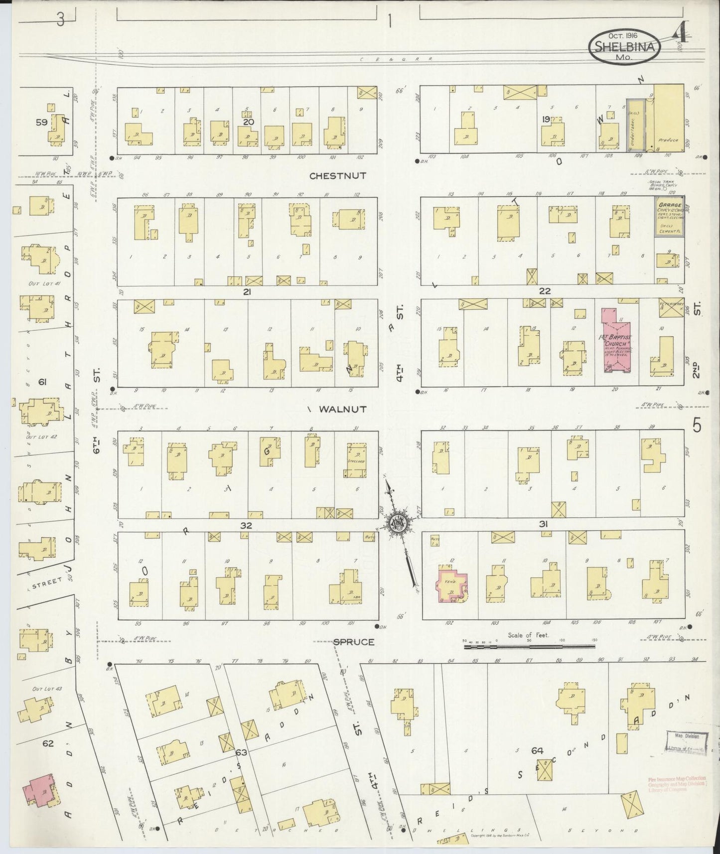 Sanborn Fire Insurance Map from Shelbina, Shelby County, Missouri (1916), Sheet #0004 - Complete Map Set gallery image, historic Sanborn map, vintage wall art, Missouri Missouri