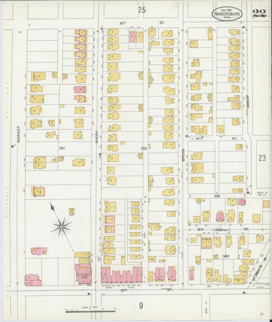 Sanborn Fire Insurance Map from Parkersburg, Wood County, West Virginia (1904), Sheet #0022 - Historic Sanborn Fire Insurance Map Print, vintage old map wall art, antique decor, genealogy gift, West Virginia West Virginia map