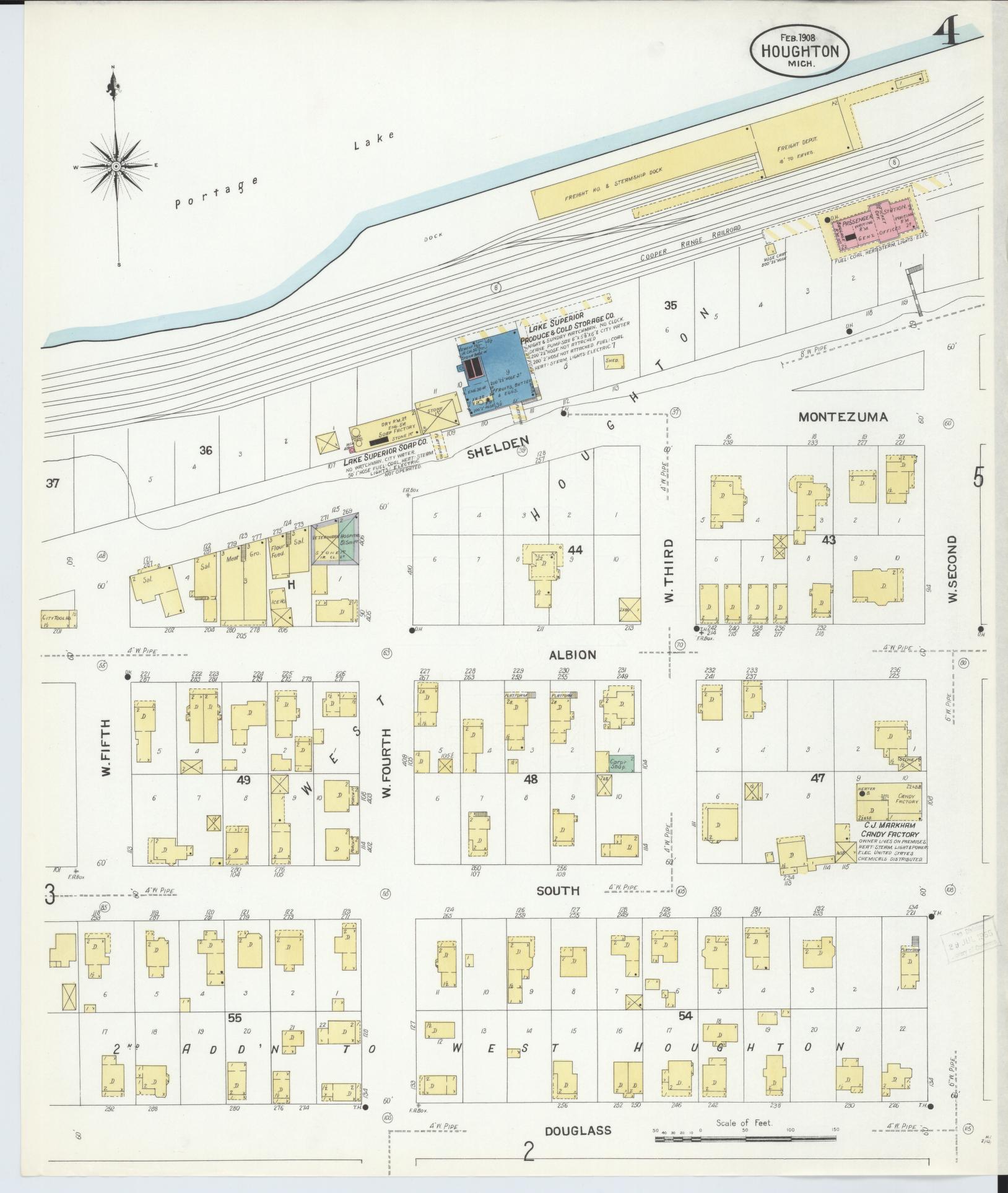 Sanborn Fire Insurance Map from Houghton, Houghton County, Michigan (1908), Sheet #0004 - Complete Map Set gallery image, historic Sanborn map, vintage wall art, Michigan Michigan