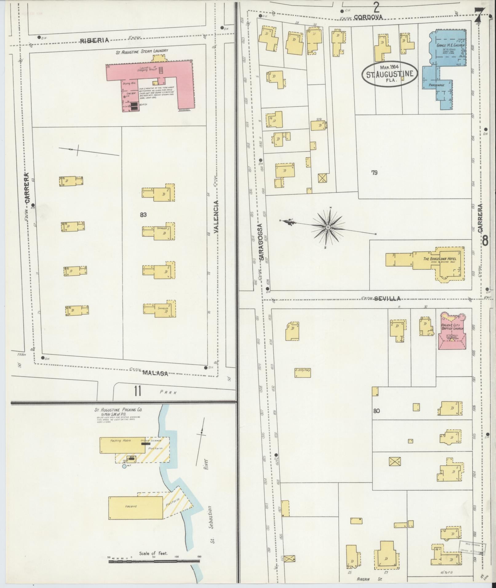 Sanborn Fire Insurance Map from Saint Augustine, Saint John's County, Florida (1904), Sheet #0007 - Historic Sanborn Fire Insurance Map Print, vintage old map wall art, antique decor, genealogy gift, Florida Florida map