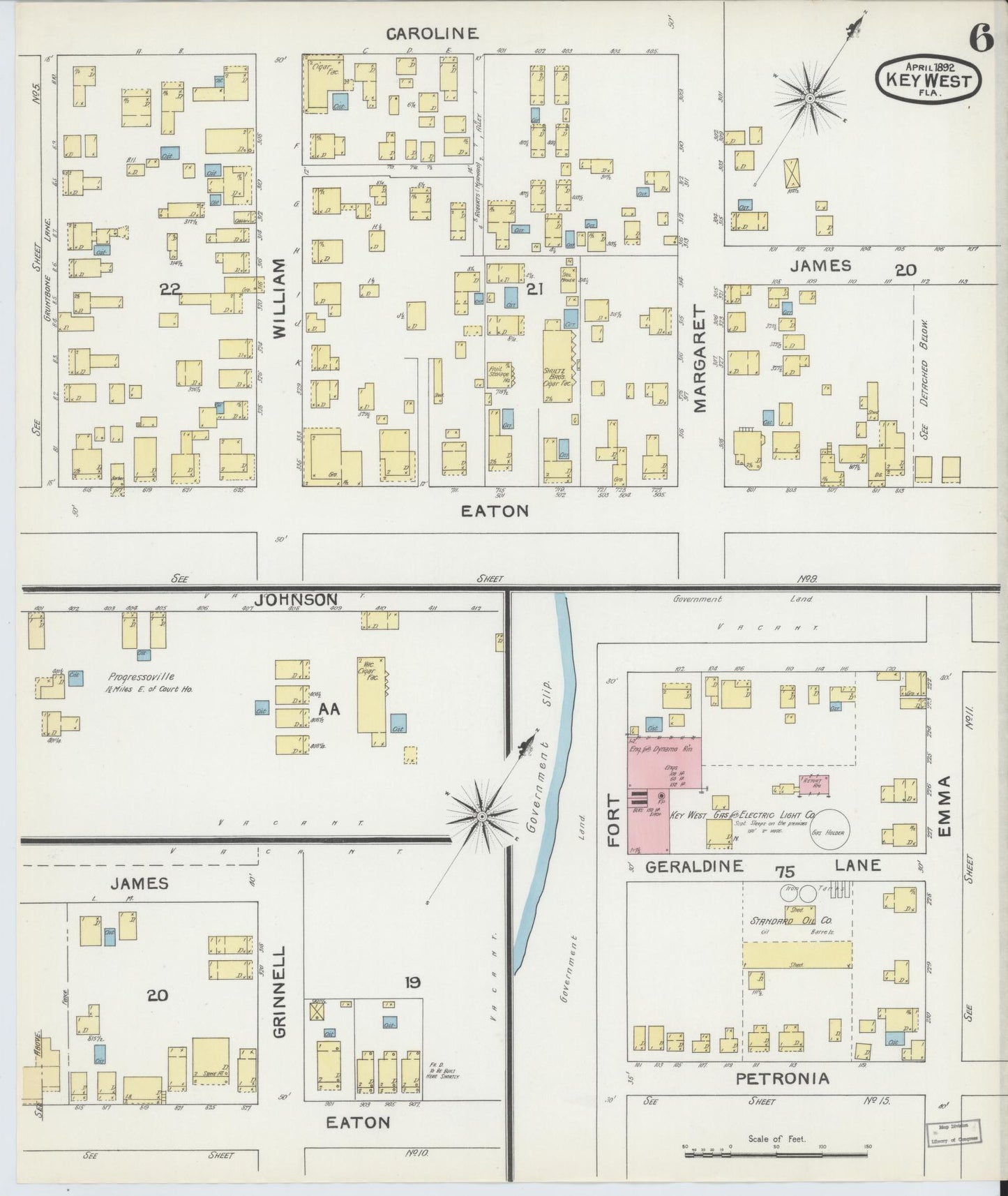 Sanborn Fire Insurance Map from Key West, Monroe County, Florida (1892), Sheet #0006 - Historic Sanborn Fire Insurance Map Print, vintage old map wall art, antique decor, genealogy gift, Florida Florida map