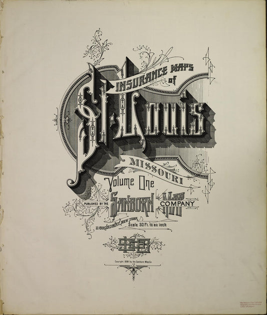 Sanborn Fire Insurance Map from Saint Louis, Independent City, Missouri (1908), Sheet #0001 - Historic Sanborn Fire Insurance Map Print, vintage old map wall art, antique decor, genealogy gift, Missouri Missouri map