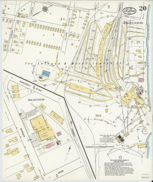 Sanborn Fire Insurance Map from Orange, Orange County, Texas (1919), Sheet #0020 - Historic Sanborn Fire Insurance Map Print, vintage old map wall art, antique decor, genealogy gift, Texas Texas map