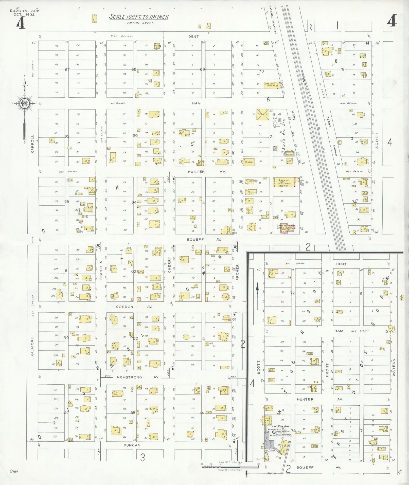 Sanborn Fire Insurance Map from Eudora, Chicot County, Arkansas (1932), Sheet #0004 - Complete Map Set gallery image, historic Sanborn map, vintage wall art, Arkansas Arkansas