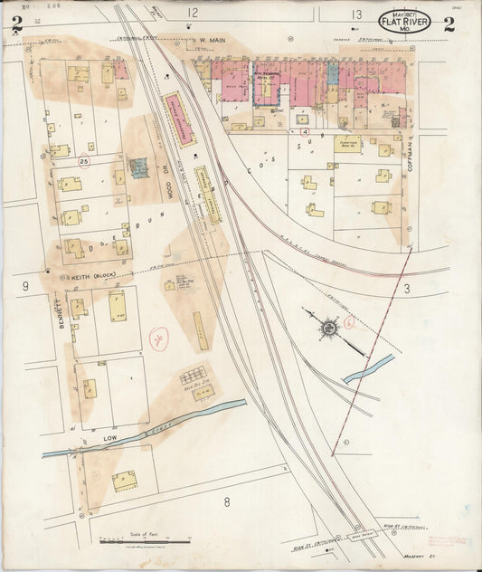 Sanborn Fire Insurance Map from Flat River, Saint Francois County, Missouri (1938), Sheet #0002 - Historic Sanborn Fire Insurance Map Print, vintage old map wall art, antique decor, genealogy gift, Missouri Missouri map