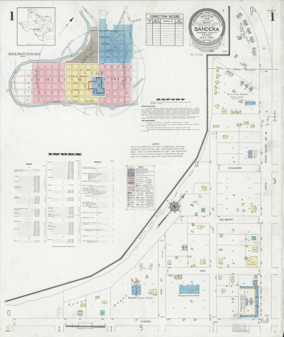 Sanborn Fire Insurance Map from Bandera, Bandera County, Texas (1950), Sheet #0001 - Complete Map Set gallery image, historic Sanborn map, vintage wall art, Texas Texas