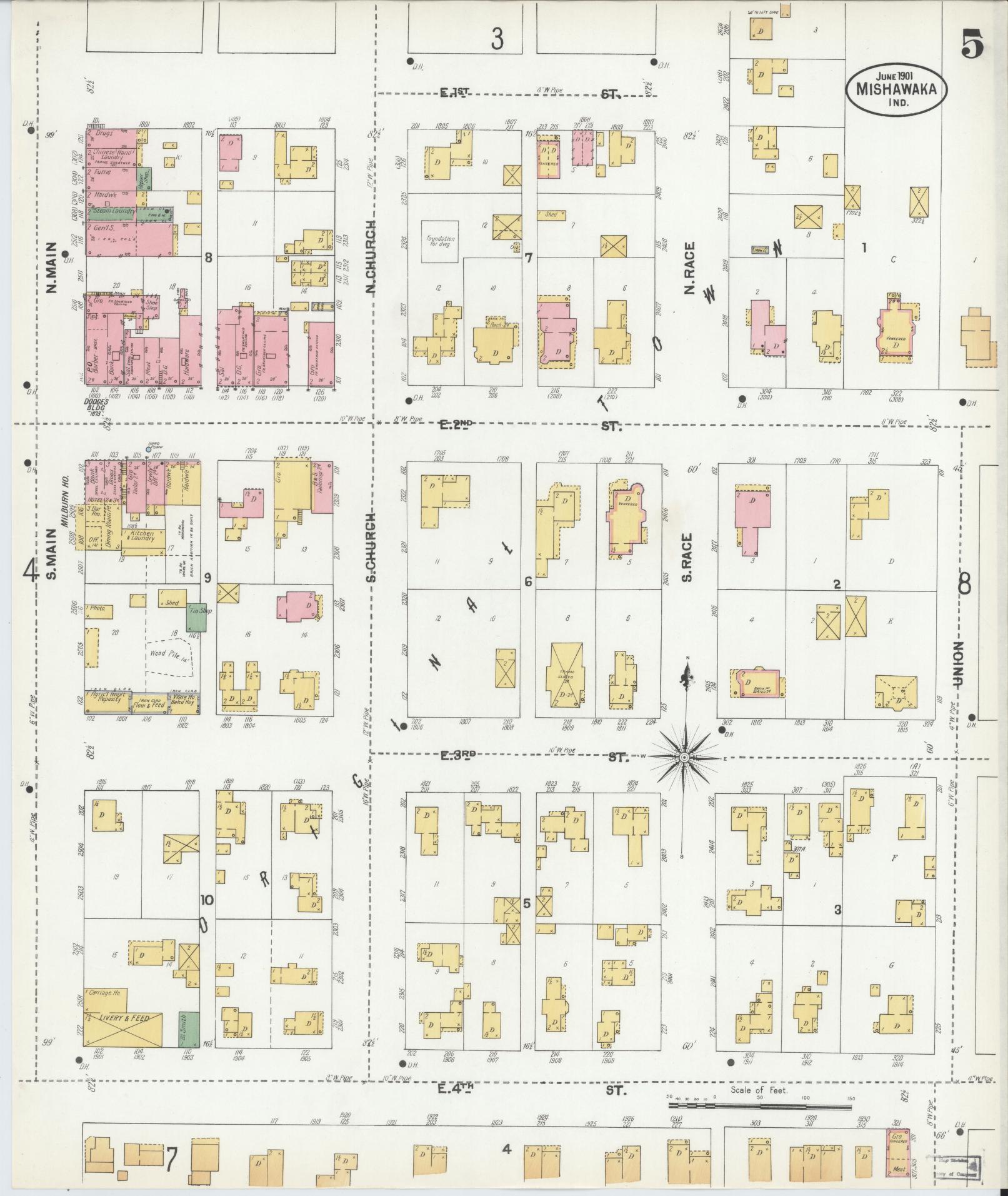 Sanborn Fire Insurance Map from Mishawaka, Saint Joseph County, Indiana (1901), Sheet #0005 - Complete Map Set gallery image, historic Sanborn map, vintage wall art, Indiana Indiana