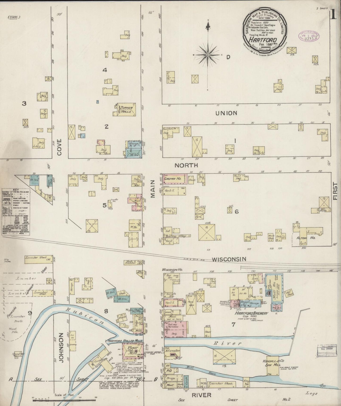 Sanborn Fire Insurance Map from Hartford, Washington County, Wisconsin (1887), Sheet #0001 - Complete Map Set gallery image, historic Sanborn map, vintage wall art, Wisconsin Wisconsin
