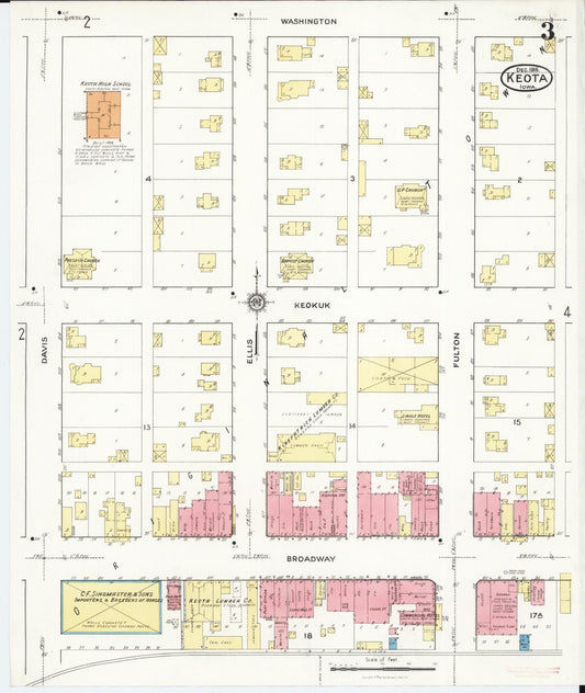 Sanborn Fire Insurance Map from Keota, Keokuk County, Iowa (1916), Sheet #0003 - Historic Sanborn Fire Insurance Map Print, vintage old map wall art