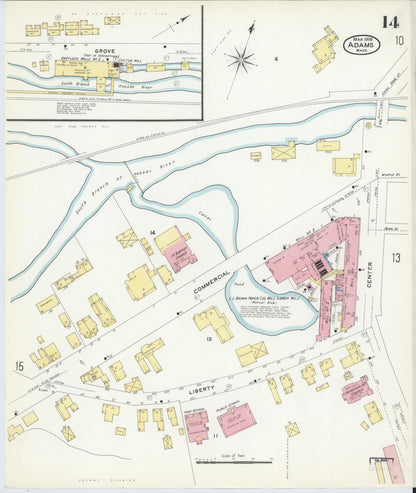 Sanborn Fire Insurance Map from Adams, Berkshire County, Massachusetts (1908), Sheet #0014 - Historic Sanborn Fire Insurance Map Print, vintage old map wall art, antique decor, genealogy gift, Massachusetts Massachusetts map