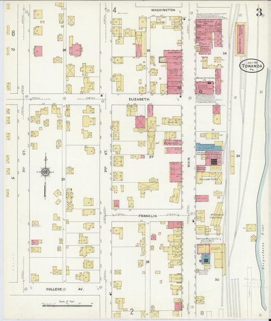 Sanborn Fire Insurance Map from Towanda, Bradford County, Pennsylvania (1911), Sheet #0003 - Historic Sanborn Fire Insurance Map Print, vintage old map wall art, antique decor, genealogy gift, Pennsylvania Pennsylvania map