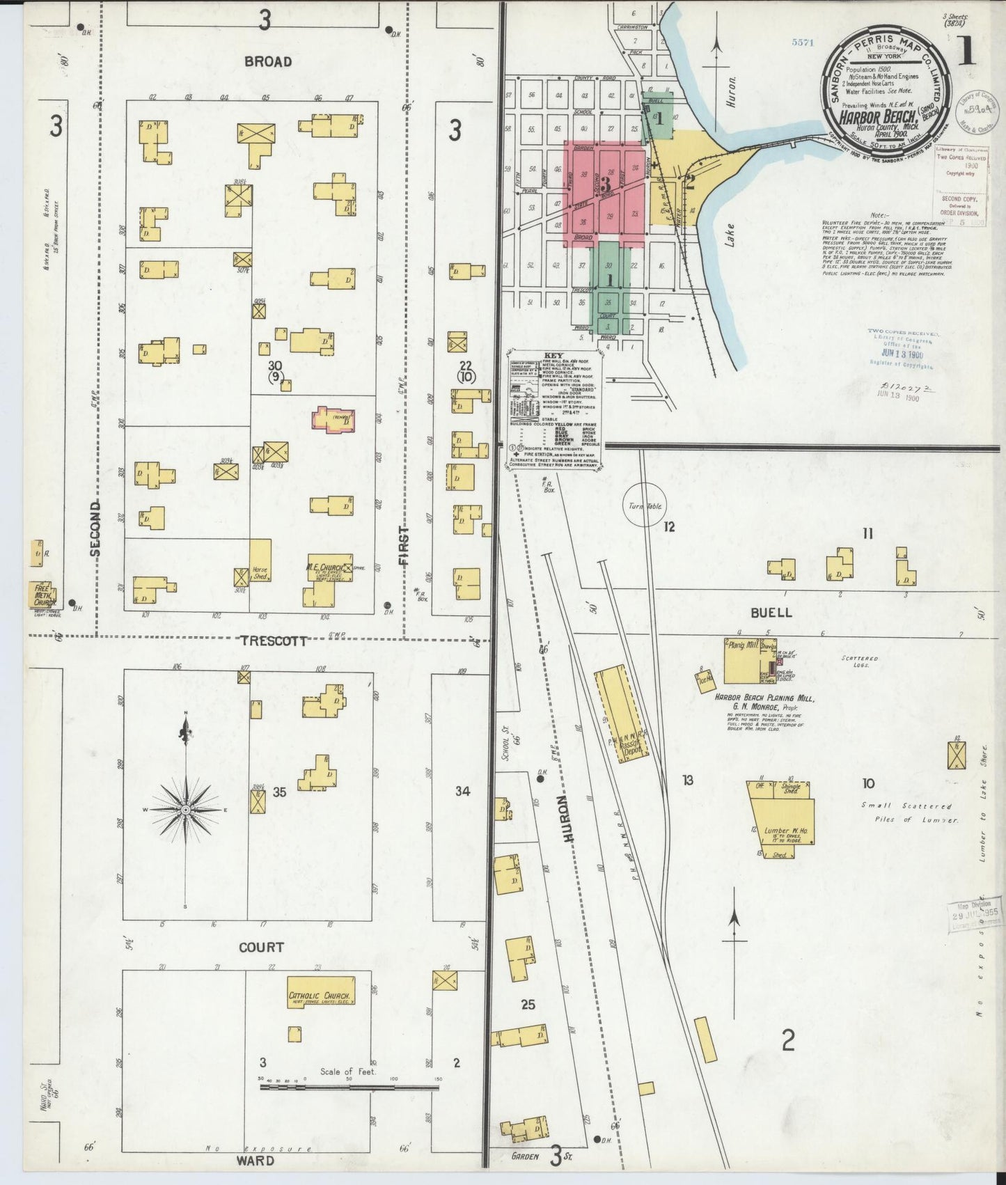 Sanborn Fire Insurance Map from Harbor Beach, Huron County, Michigan (1900), Sheet #0001 - Complete Map Set gallery image, historic Sanborn map, vintage wall art, Michigan Michigan
