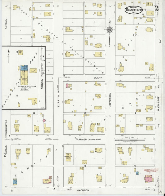 Sanborn Fire Insurance Map from Rensselaer, Jasper County, Indiana (1921), Sheet #0002 - Historic Sanborn Fire Insurance Map Print, vintage old map wall art, antique decor, genealogy gift, Indiana Indiana map