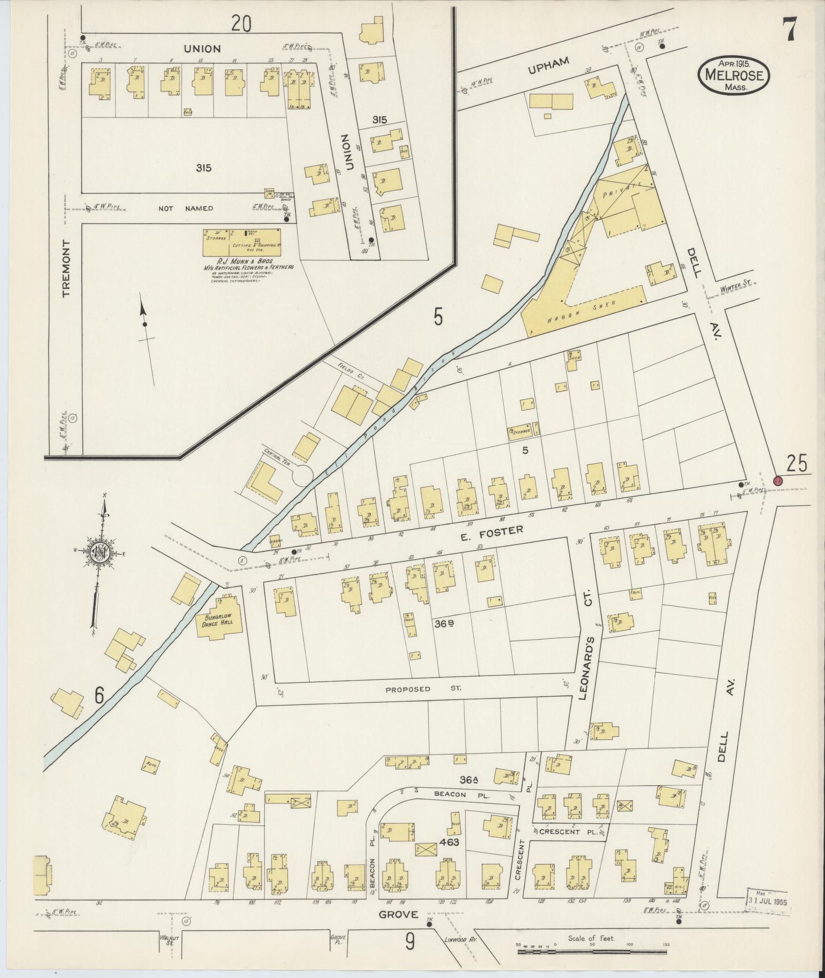 Sanborn Fire Insurance Map from Melrose, Middlesex County, Massachusetts (1915), Sheet #0007 - Complete Map Set gallery image, historic Sanborn map, vintage wall art, Massachusetts Massachusetts