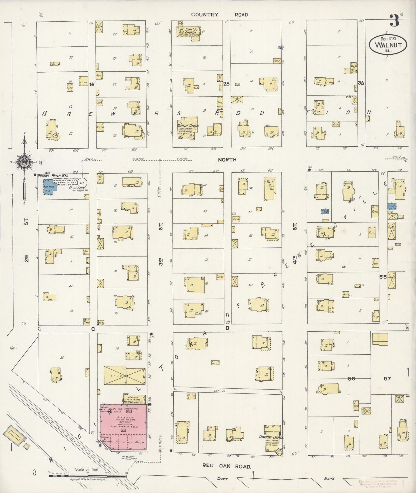 Sanborn Fire Insurance Map from Walnut, Bureau County, Illinois (1921), Sheet #0003 - Complete Map Set gallery image, historic Sanborn map, vintage wall art, Illinois Illinois