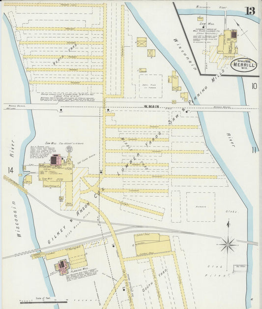 Sanborn Fire Insurance Map from Merrill, Lincoln County, Wisconsin (1898), Sheet #0013 - Historic Sanborn Fire Insurance Map Print, vintage old map wall art, antique decor, genealogy gift, Wisconsin Wisconsin map