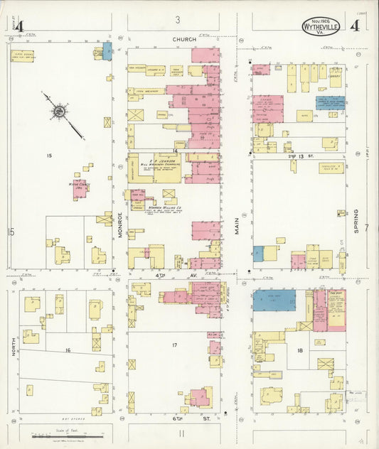 Sanborn Fire Insurance Map from Wytheville, Wythe County, Virginia (1926), Sheet #0004 - Historic Sanborn Fire Insurance Map Print, vintage old map wall art, antique decor, genealogy gift, Virginia Virginia map