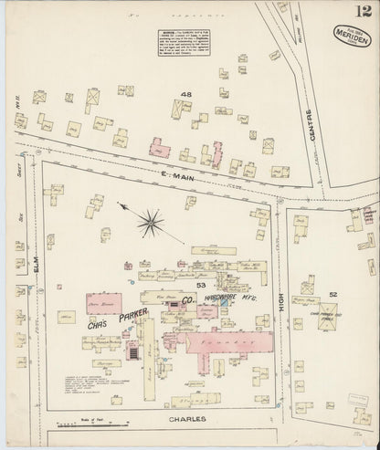 Sanborn Fire Insurance Map from Meriden, New Haven County, Connecticut (1884), Sheet #0012 - Complete Map Set gallery image, historic Sanborn map, vintage wall art, Connecticut Connecticut