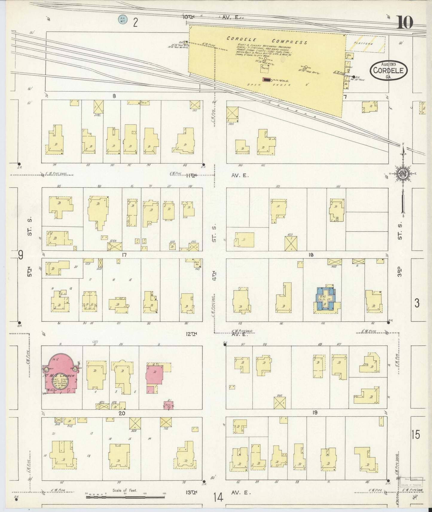 Sanborn Fire Insurance Map from Cordele, Crisp County, Georgia (1913), Sheet #0010 - Complete Map Set gallery image, historic Sanborn map, vintage wall art, Georgia Georgia