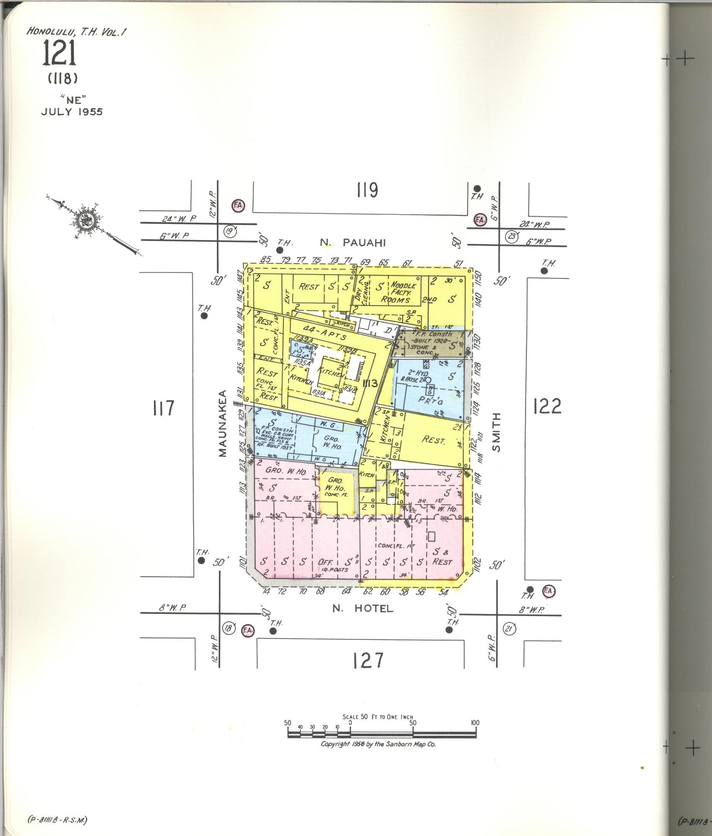 Sanborn Fire Insurance Map from Honolulu, Oahu County, Hawaii (1955), Sheet #0121 - Historic Sanborn Fire Insurance Map Print