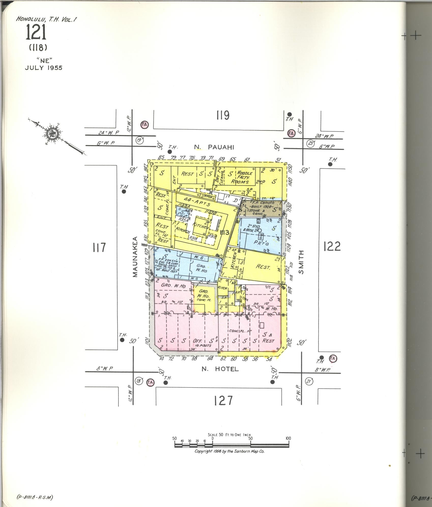 Sanborn Fire Insurance Map from Honolulu, Oahu County, Hawaii (1955), Sheet #0121 - Historic Sanborn Fire Insurance Map Print