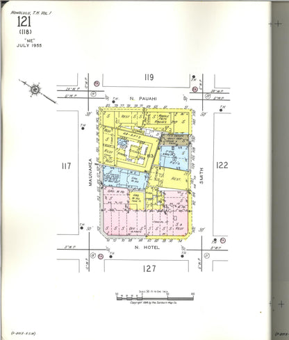 Sanborn Fire Insurance Map from Honolulu, Oahu County, Hawaii (1955), Sheet #0121 - Historic Sanborn Fire Insurance Map Print