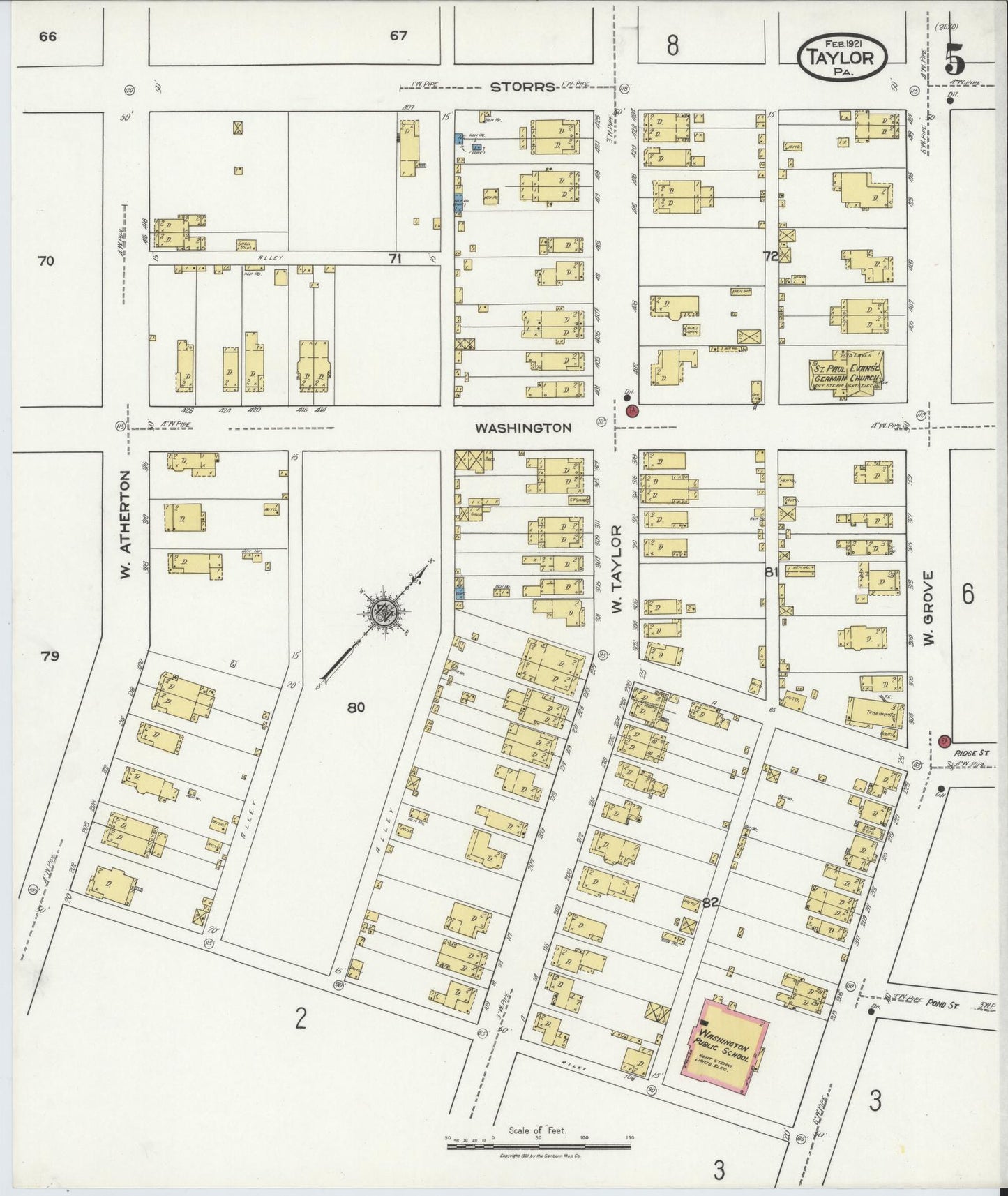 Sanborn Fire Insurance Map from Taylor, Lackawanna County, Pennsylvania (1921), Sheet #0005 - Historic Sanborn Fire Insurance Map Print, vintage old map wall art, antique decor, genealogy gift, Pennsylvania Pennsylvania map