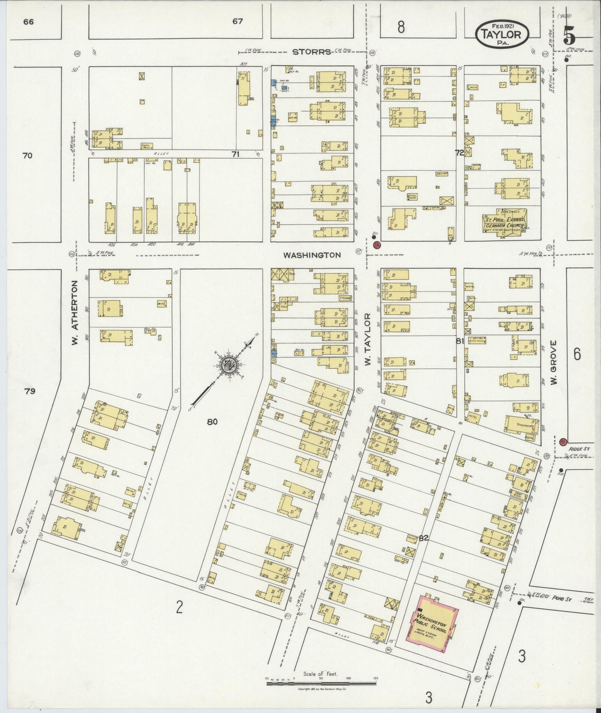 Sanborn Fire Insurance Map from Taylor, Lackawanna County, Pennsylvania (1921), Sheet #0005 - Historic Sanborn Fire Insurance Map Print, vintage old map wall art, antique decor, genealogy gift, Pennsylvania Pennsylvania map