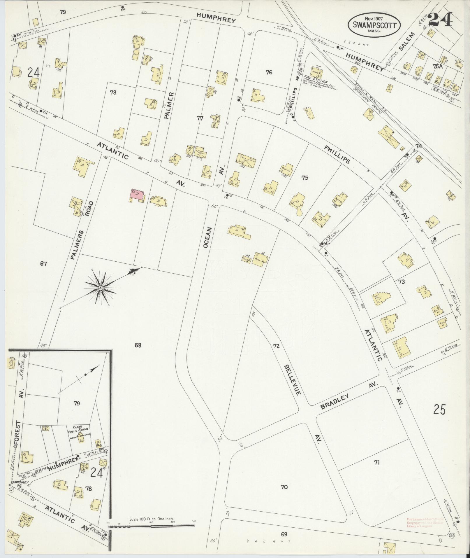 Sanborn Fire Insurance Map from Swampscott, Essex County, Massachusetts (1907), Sheet #0024 - Historic Sanborn Fire Insurance Map Print, vintage old map wall art, antique decor, genealogy gift, Massachusetts Massachusetts map
