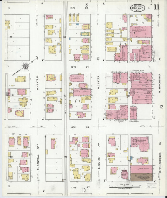 Sanborn Fire Insurance Map from Ashland, Boyd County, Kentucky (1920), Sheet #0011 - Historic Sanborn Fire Insurance Map Print, vintage old map wall art, antique decor, genealogy gift, Kentucky Kentucky map